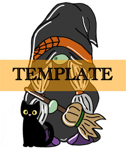 Witchy Gnome & Cat TEMPLATE